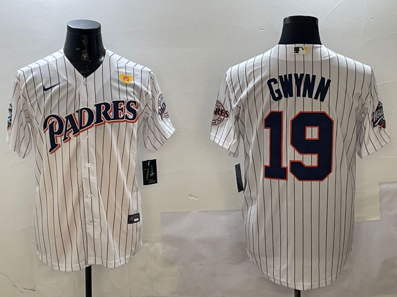Men San Diego Padres #19 Gwynn White Stripe Throwback 2025 Nike MLB Jersey style 6->san diego padres->MLB Jersey